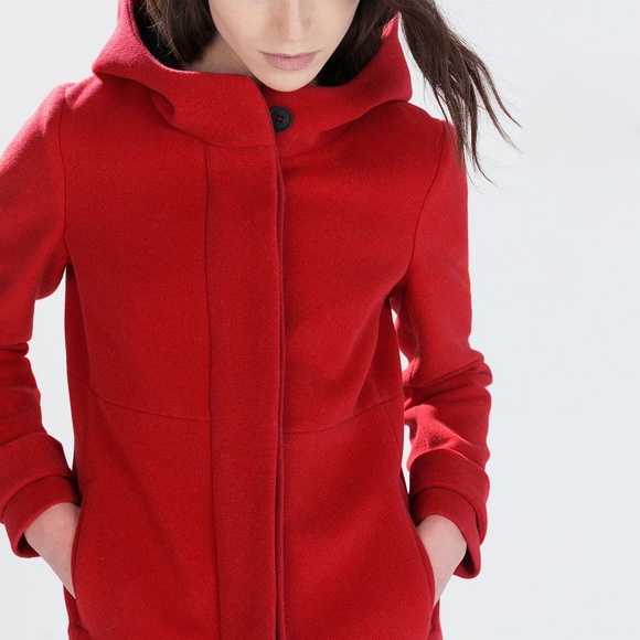 ZARA Basic Red Wool Duffle Hooded Coat_size XS - Picture 3 of 9